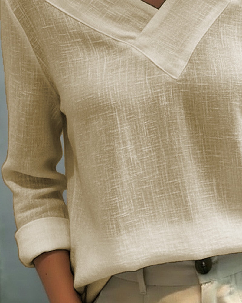 Vera Asymmetric V-Neck Linen-Look Top with Cold Shoulder Detail for Summer