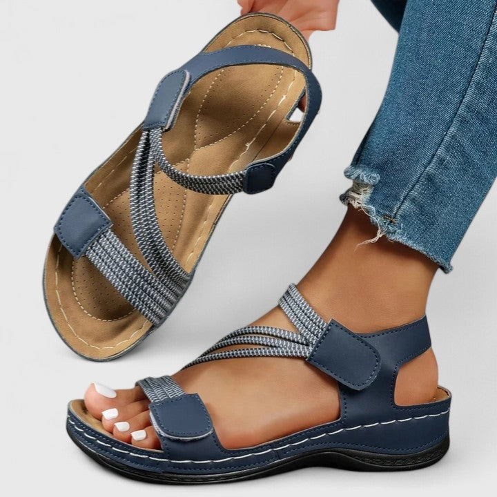Delvaine Orthopedic Wedge Sandals with Open Toe and Adjustable Elastic Straps