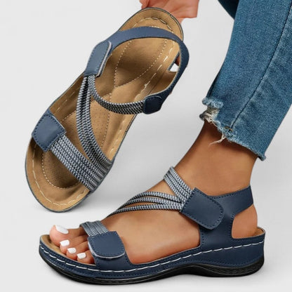 Delvaine Orthopedic Wedge Sandals with Open Toe and Adjustable Elastic Straps