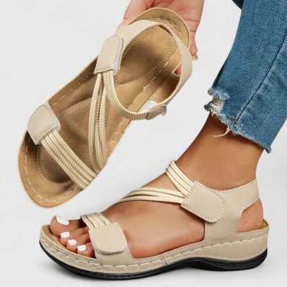 Delvaine Orthopedic Wedge Sandals with Open Toe and Adjustable Elastic Straps