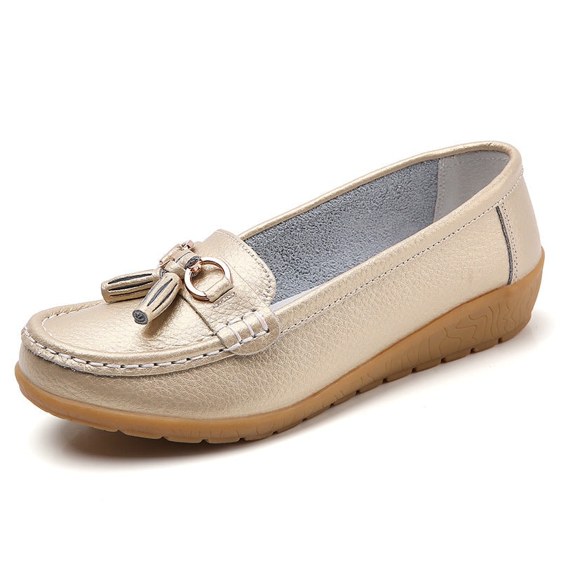 Grace Women's Comfort Leather Loafer Shoes with Tassel Detail