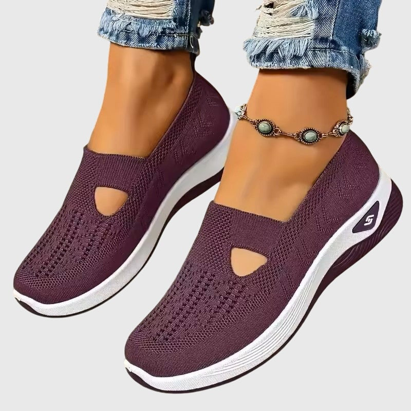 Women's Knitted Slip-On Cushioned Sneakers with Cutout Vamp Detail