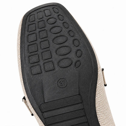Crystal Buckle Square-Toe Knit Loafer Flats for Women