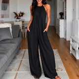 Drevana Halter Wide-Leg Jumpsuit for Women with Deep Pockets and Flowy Drape