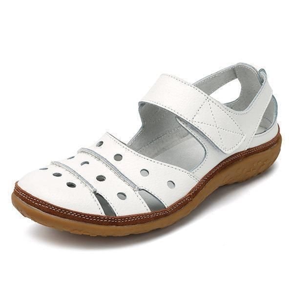 Grace Women's Hollow-Out Cushioned Sandals with Hook-and-Loop Strap