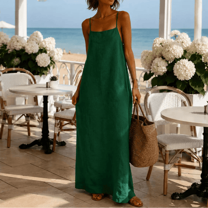 Marelle Linen-Look Summer Maxi Slip Dress with Adjustable Straps