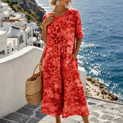 Marivella Floral Loose Midi Dress with Hidden Side Pockets