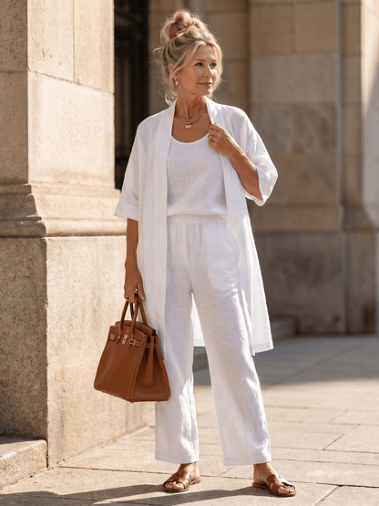 Linen Wide-Leg Pant and Duster Jacket Women's Two-Piece Co-Ord Set