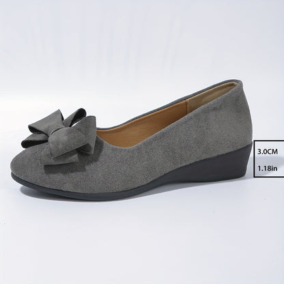 Maisie Faux Suede Slip-On Wedge Ballet Flats with Bow and Rounded Toe
