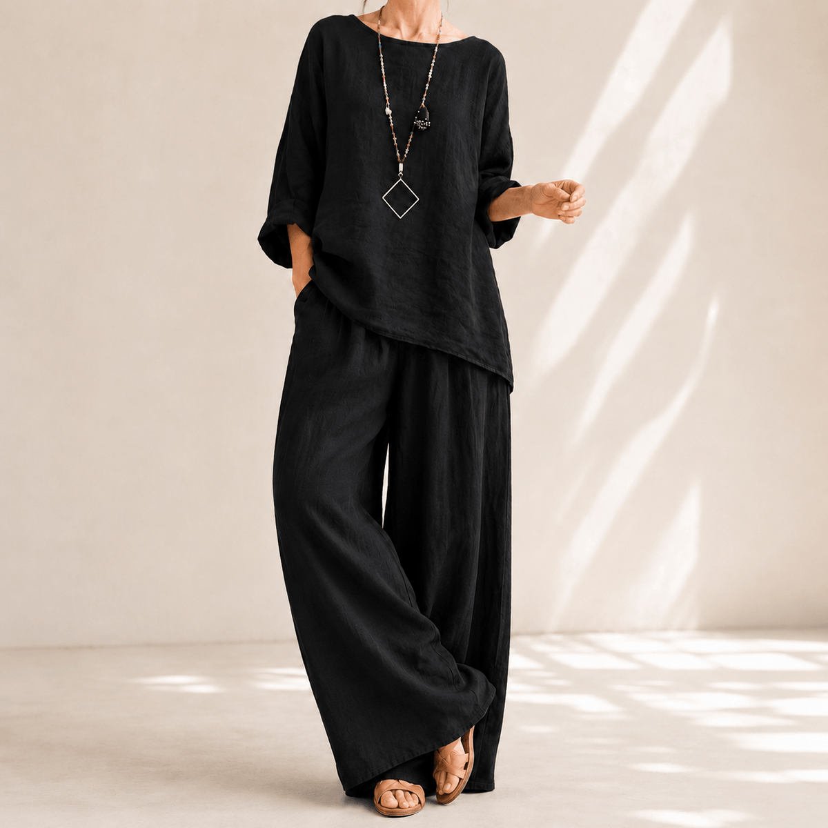 Lunavia Oversized Cotton-Linen Co-Ord Set with Wide-Leg Pants