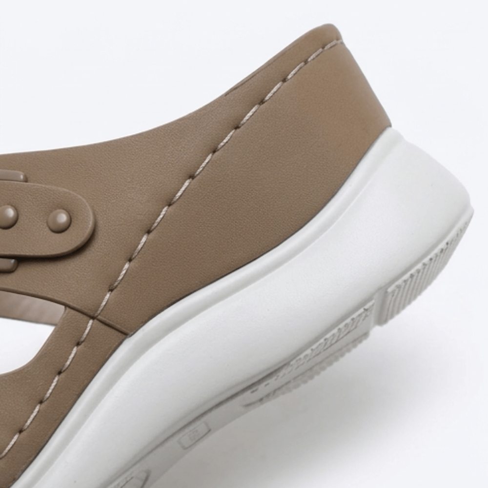 Arch-Support Wedge Slide Sandals with Adjustable Buckle Strap