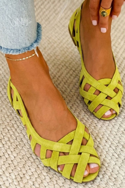 Women's Woven Suede Cushioned Sandals with Crossover Straps