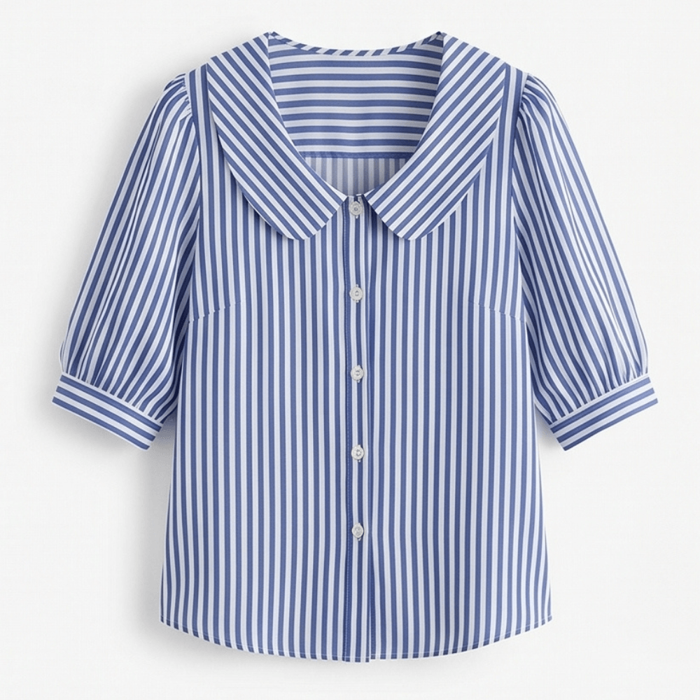 Solène Striped Sailor Collar Top with Puff Sleeves for Women