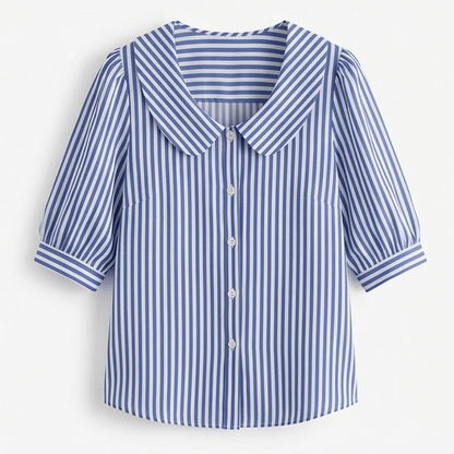 Solène Striped Sailor Collar Top with Puff Sleeves for Women