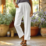 Women's Elastic-Waist Cropped Gaucho Pants with Side-Slit Hem