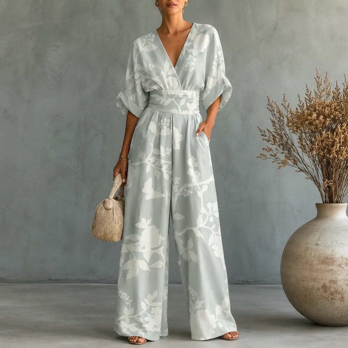 Solene Floral Print Wide-Leg Jumpsuit with Cinched Waist for Women