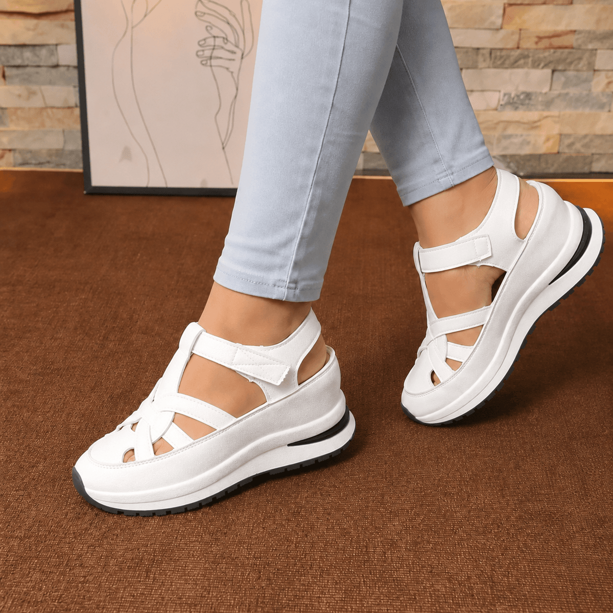 Women's Cushioned Platform Sandals with Adjustable Cage Strap