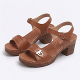 Women's Cushioned Block Heel Sandals with Buckle Ankle Strap