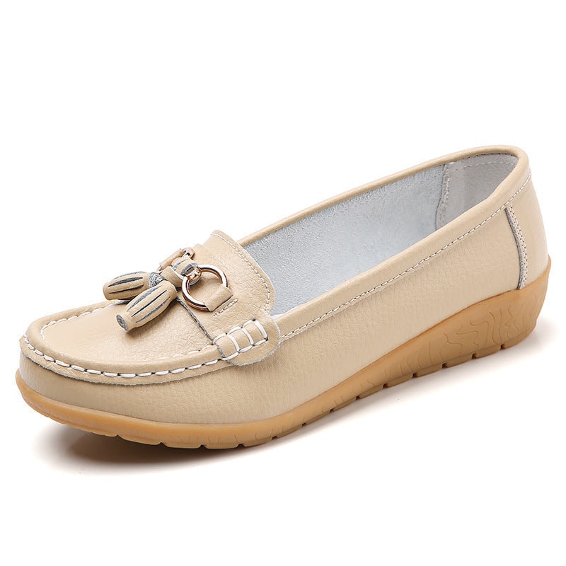 Grace Women's Comfort Leather Loafer Shoes with Tassel Detail
