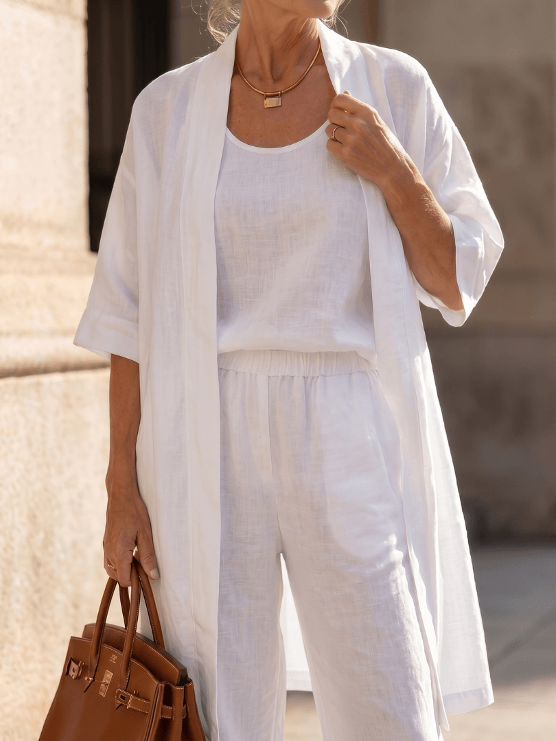 Linen Wide-Leg Pant and Duster Jacket Women's Two-Piece Co-Ord Set