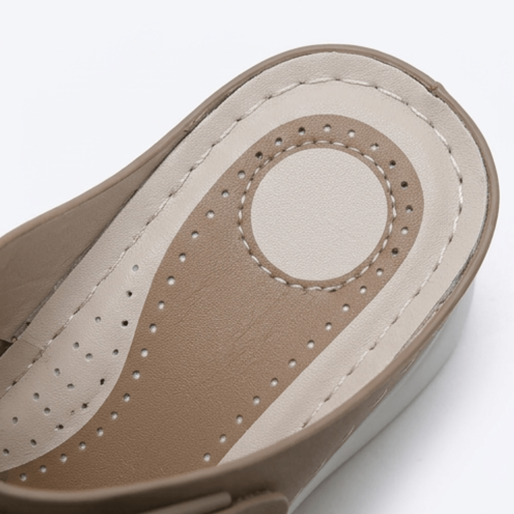 Arch-Support Wedge Slide Sandals with Adjustable Buckle Strap
