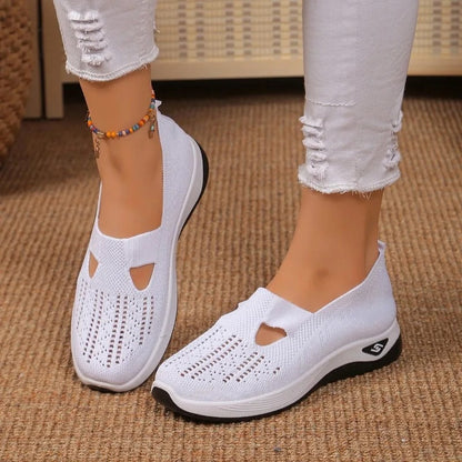 Women's Knitted Slip-On Cushioned Sneakers with Cutout Vamp Detail