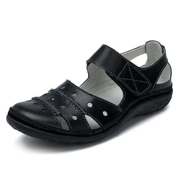 Grace Women's Hollow-Out Cushioned Sandals with Hook-and-Loop Strap