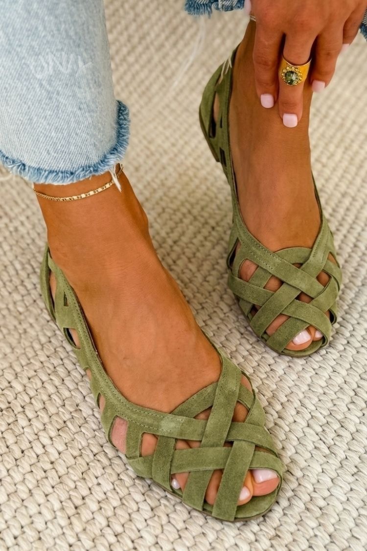 Women's Woven Suede Cushioned Sandals with Crossover Straps