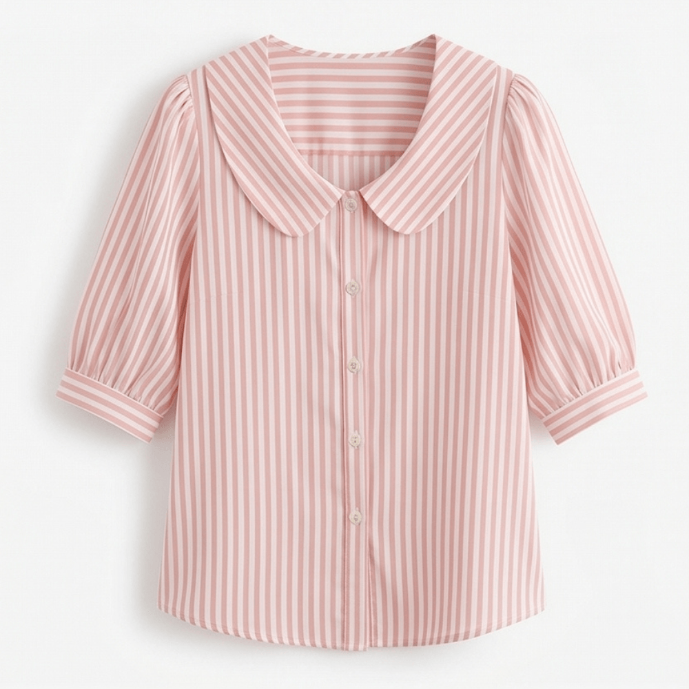 Solène Striped Sailor Collar Top with Puff Sleeves for Women