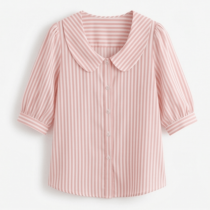 Solène Striped Sailor Collar Top with Puff Sleeves for Women