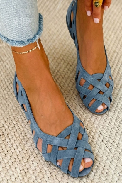 Women's Woven Suede Cushioned Sandals with Crossover Straps