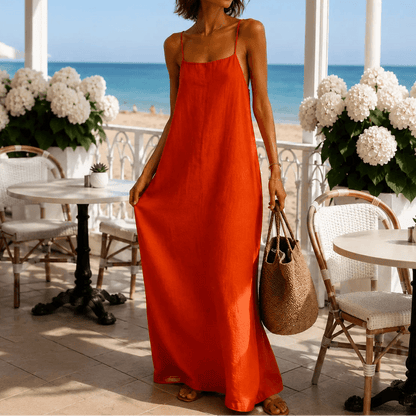 Marelle Linen-Look Summer Maxi Slip Dress with Adjustable Straps