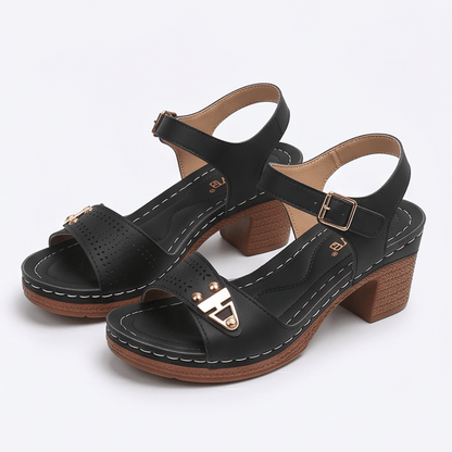 Women's Cushioned Block Heel Sandals with Buckle Ankle Strap