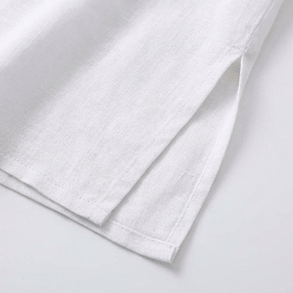 Women's Linen Summer Midi Dress with Roll-Up Sleeves and Side Pockets