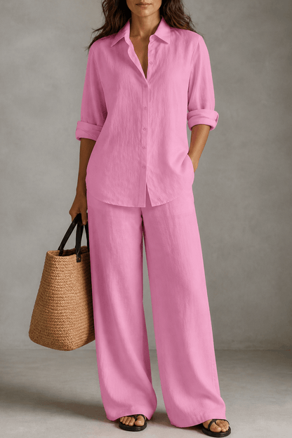Women's Linen Shirt and Wide-Leg Tailored Trouser Two-Piece Set