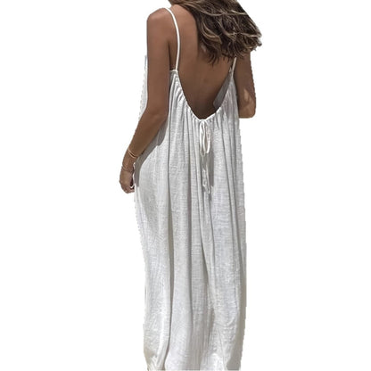 Women's Backless Loose-Fit Long Midi Dress with Spaghetti Straps