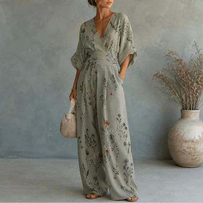 Solene Floral Print Wide-Leg Jumpsuit with Cinched Waist for Women
