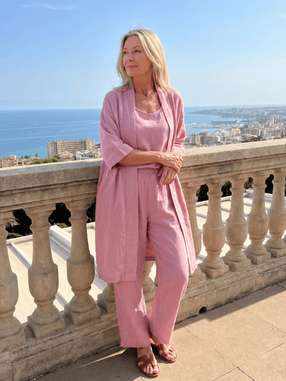 Linen Wide-Leg Pant and Duster Jacket Women's Two-Piece Co-Ord Set