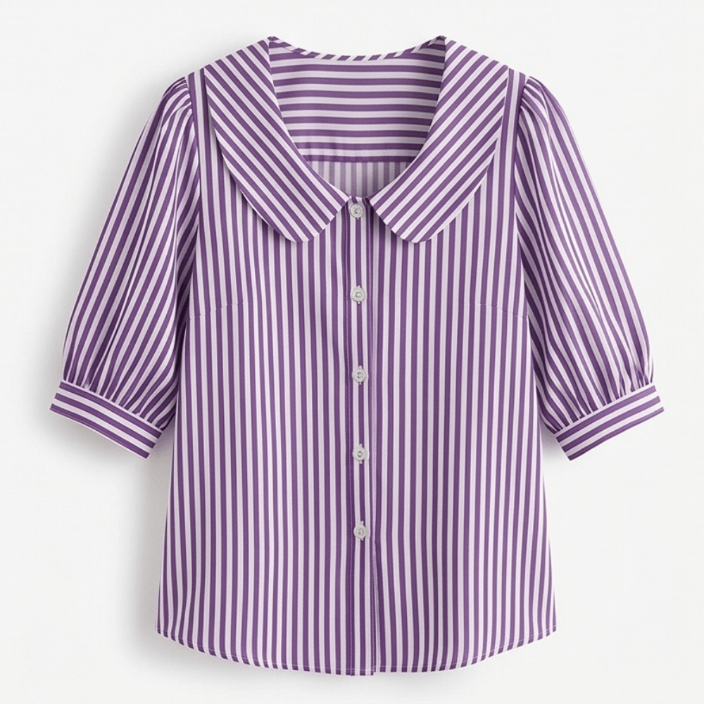 Solène Striped Sailor Collar Top with Puff Sleeves for Women