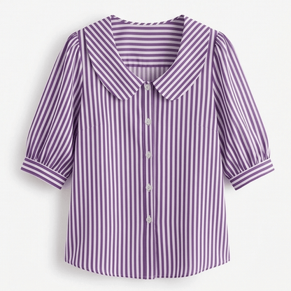 Solène Striped Sailor Collar Top with Puff Sleeves for Women