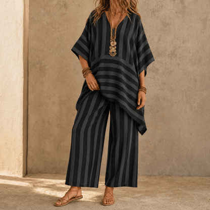 Iluma Striped Half-Sleeve Tunic Top for Women in Boho Style
