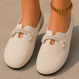 Sollea Suede Slip-On Flats with Cushioned Sole and Rope Bow