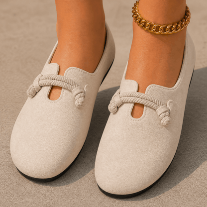 Sollea Suede Slip-On Flats with Cushioned Sole and Rope Bow