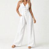 Lunavia Women's Button-Front Wide-Leg Jumpsuit with Pockets