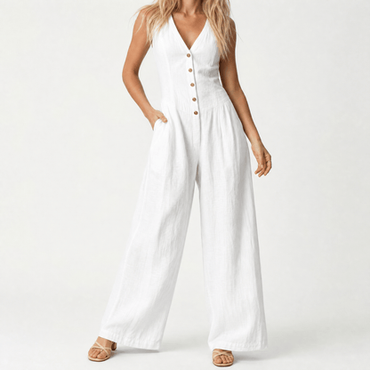 Lunavia Women's Button-Front Wide-Leg Jumpsuit with Pockets