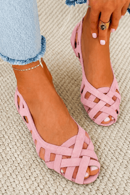 Women's Woven Suede Cushioned Sandals with Crossover Straps
