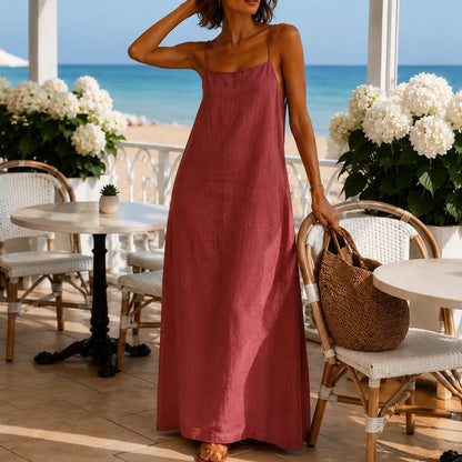 Marelle Linen-Look Summer Maxi Slip Dress with Adjustable Straps
