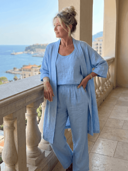 Linen Wide-Leg Pant and Duster Jacket Women's Two-Piece Co-Ord Set