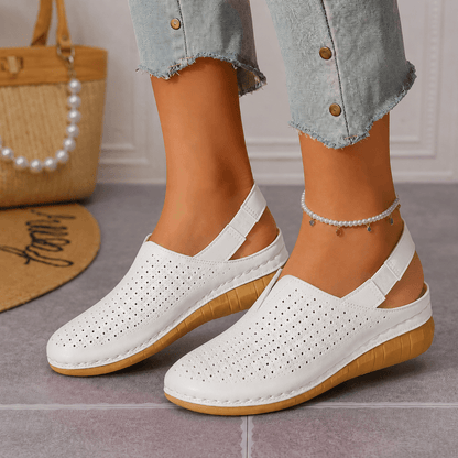 Perforated Wedge Slingback Sandals with Cushioned Sole for Women
