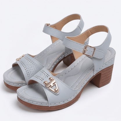 Women's Cushioned Block Heel Sandals with Buckle Ankle Strap